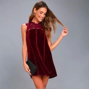 Burgundy crocheted lace velvet dress
